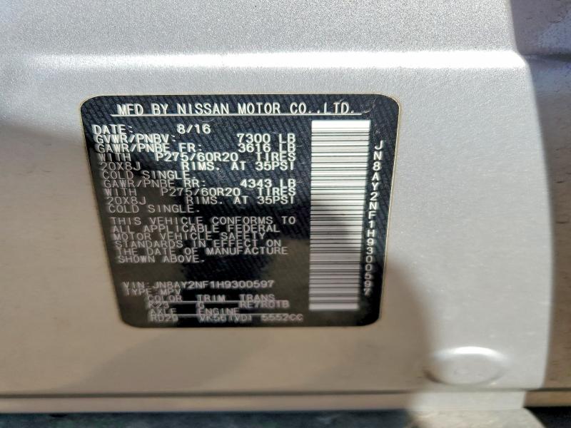 46578796 :رقم المزاد ، JN8AY2NF1H9300597 vin ، 2017 Nissan Armada مزاد بيع