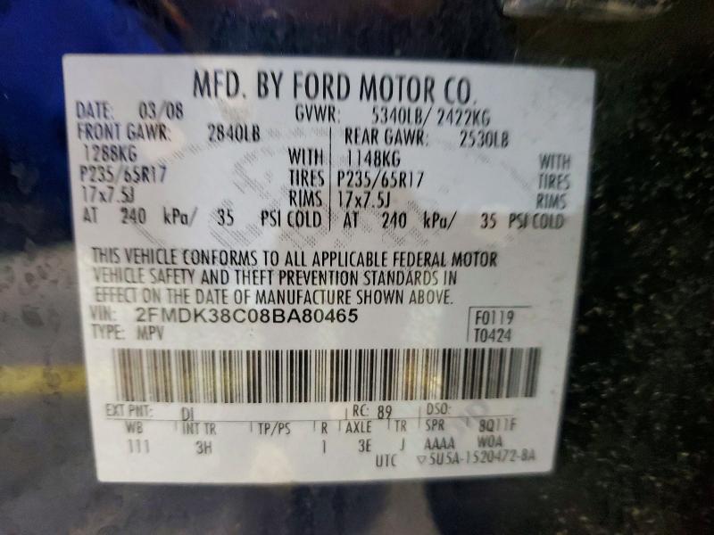 Продажа на аукционе авто 2008 Ford Edge, vin: 2FMDK38C08BA80465, номер лота: 45962586