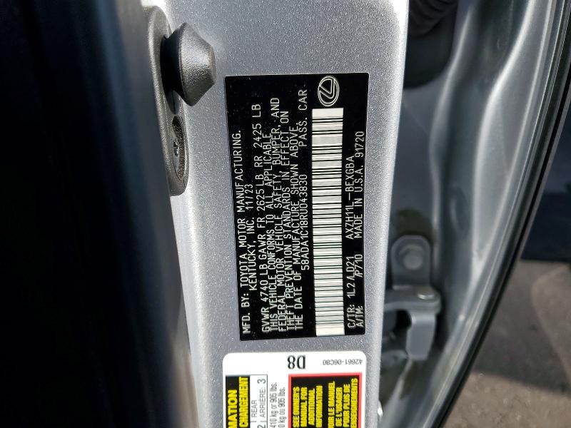 79705405 :رقم المزاد ، 58ADA1C18RU043830 vin ، 2024 Lexus Es 300h مزاد بيع