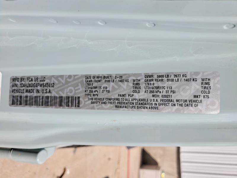 Продаж на аукціоні авто 2023 Jeep Wrangler, vin: 1C4HJXDG4PW643412, номер лоту: 46472056