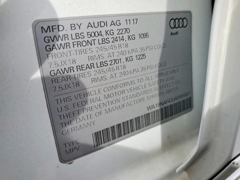 48166956 :رقم المزاد ، WA18NAF43JA095681 vin ، 2018 Audi A4 Allroad مزاد بيع