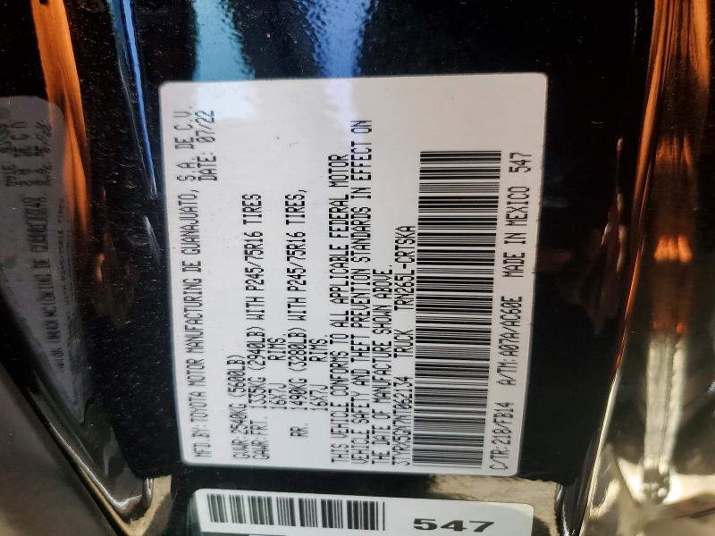 77547995 :رقم المزاد ، 3TYRX5GN7NT062134 vin ، 2022 Toyota Tacoma مزاد بيع