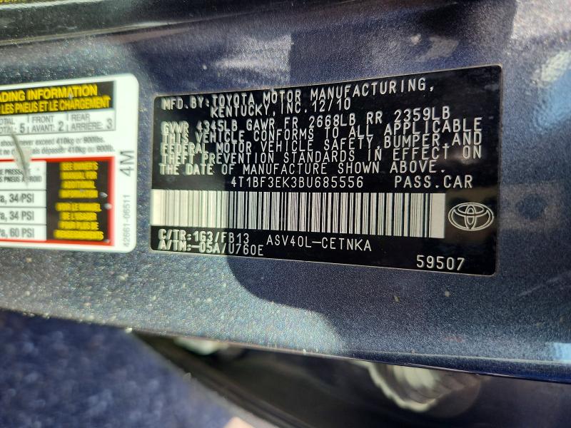 79466985 :رقم المزاد ، 4T1BF3EK3BU685556 vin ، 2011 Toyota Camry مزاد بيع