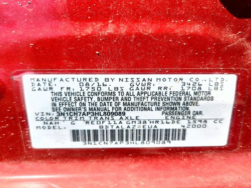 Продаж на аукціоні авто 2017 Nissan Versa, vin: 3N1CN7AP3HL809089, номер лоту: 46696146