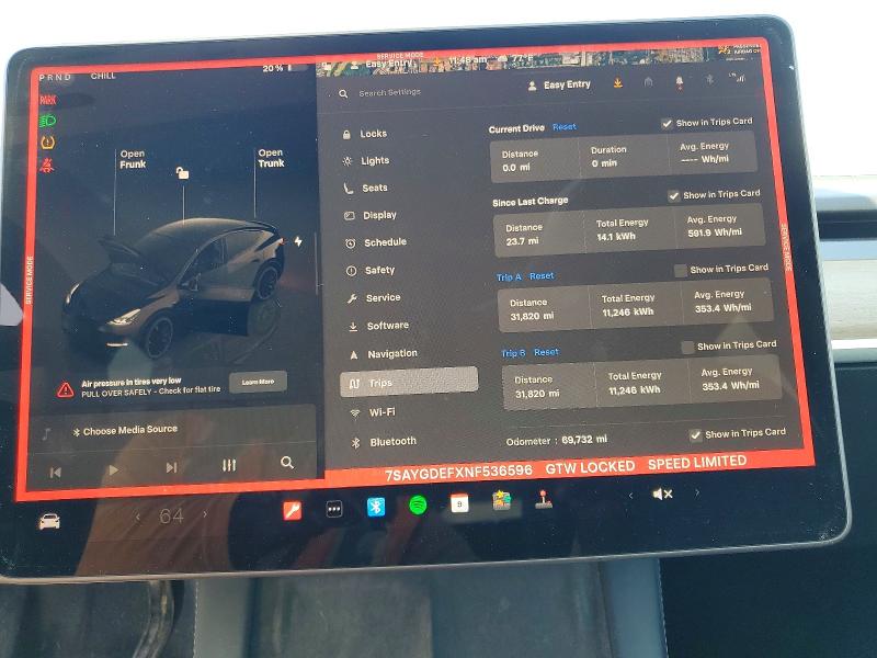79912625 :رقم المزاد ، 7SAYGDEFXNF536596 vin ، 2022 Tesla Model Y مزاد بيع