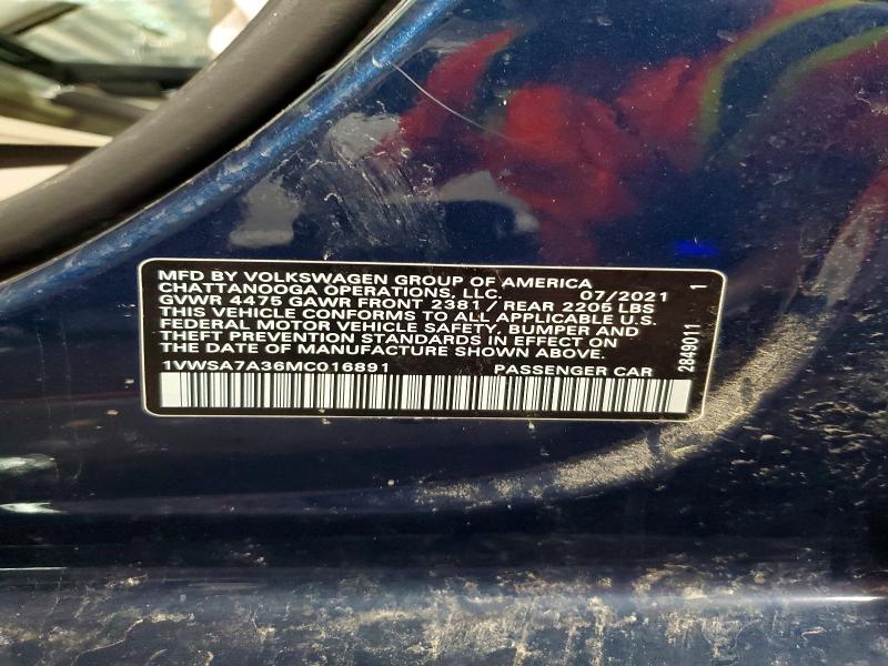 47998096 :رقم المزاد ، 1VWSA7A36MC016891 vin ، 2021 Volkswagen Passat مزاد بيع