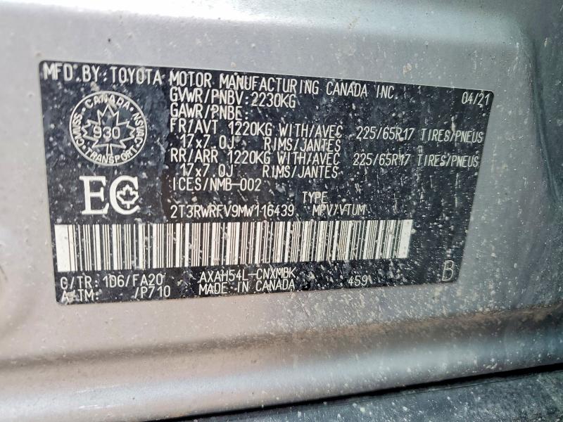 Aukcja sprzedaży 2021 Toyota Rav4 Hybrid, vin: 2T3RWRFV9MW116439, numer aukcji: 41610166