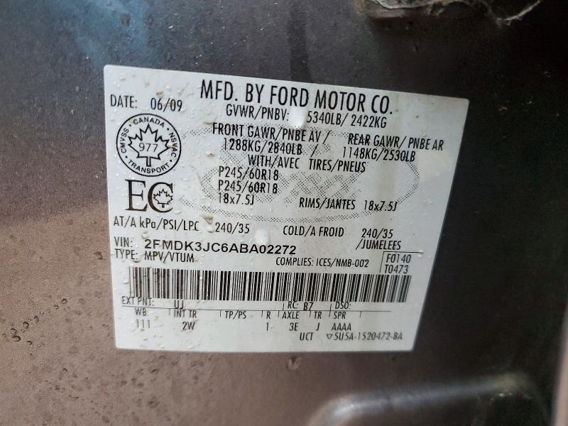 Продаж на аукціоні авто 2010 Ford Edge, vin: 2FMDK3JC6ABA02272, номер лоту: 45529796