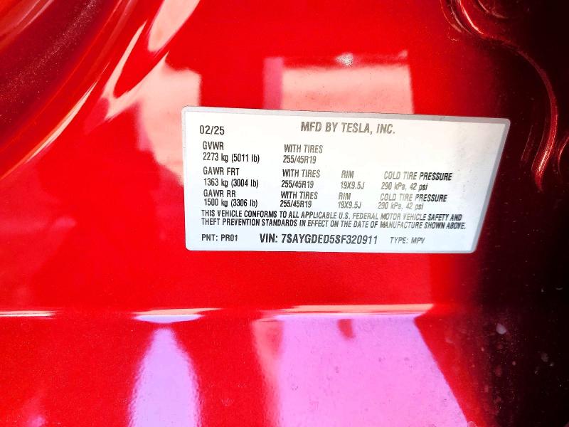 2025 Tesla Model Y მანქანა იყიდება აუქციონზე, vin: 7SAYGDED5SF320911, აუქციონის ნომერი: 45825556