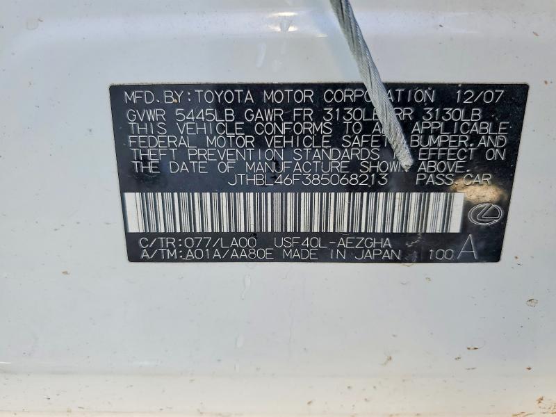 Aukcja sprzedaży 2008 Lexus Ls 460, vin: JTHBL46F385068213, numer aukcji: 45776726