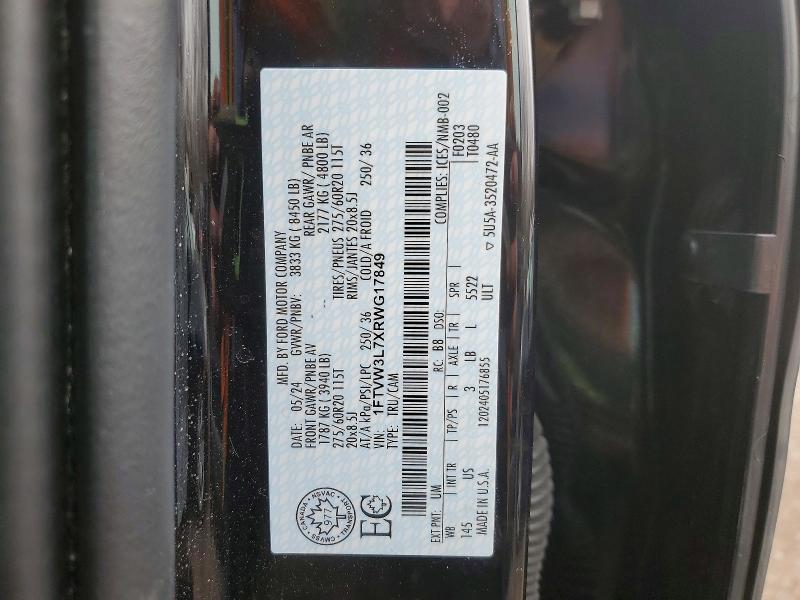 Продаж на аукціоні авто 2024 Ford F150, vin: 1FTVW3L7XRWG17849, номер лоту: 45767446