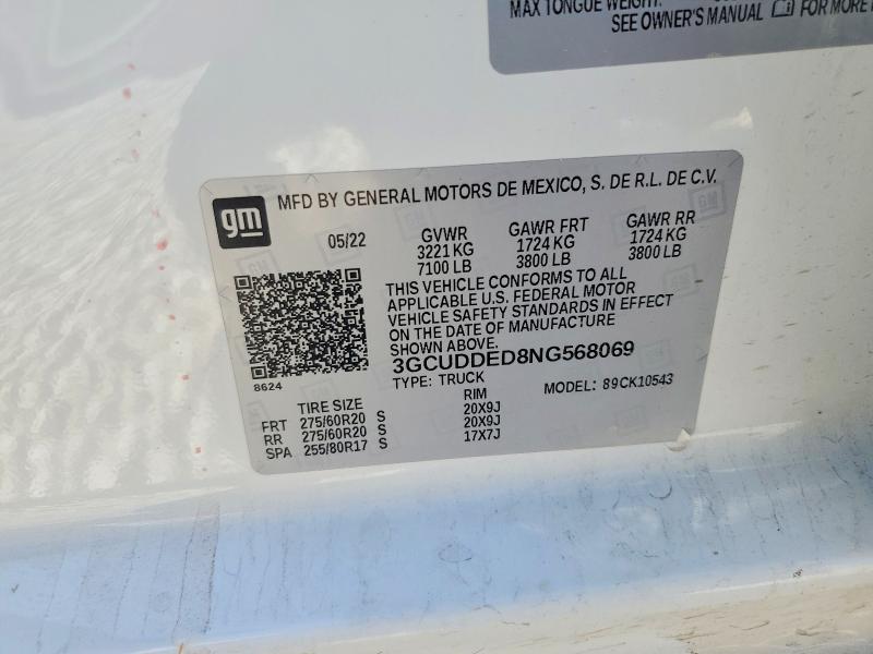 48169766 :رقم المزاد ، 3GCUDDED8NG568069 vin ، 2022 Chevrolet Silverado مزاد بيع