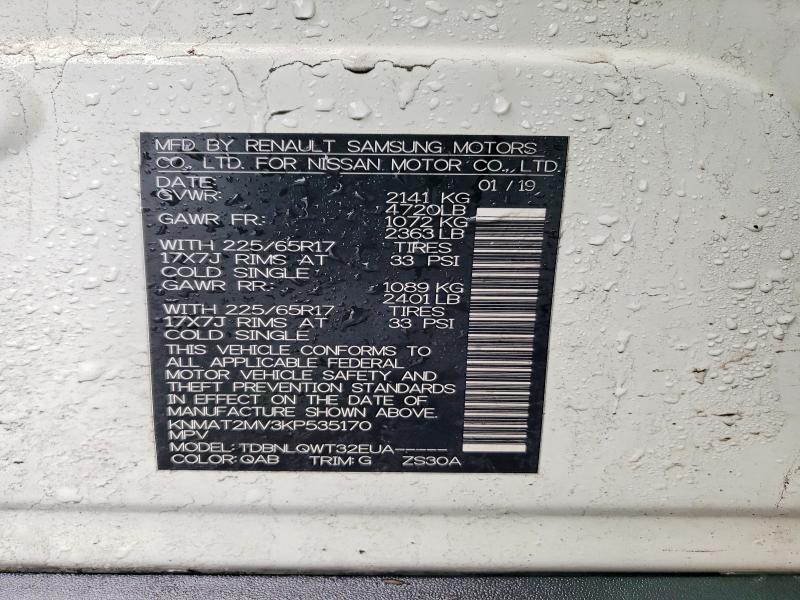 Aukcja sprzedaży 2019 Nissan Rogue, vin: KNMAT2MV3KP535170, numer aukcji: 79961165