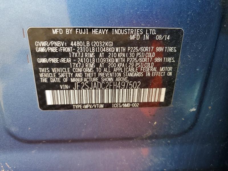 Продаж на аукціоні авто 2015 Subaru Forester, vin: JF2SJADC2FH497502, номер лоту: 45652916