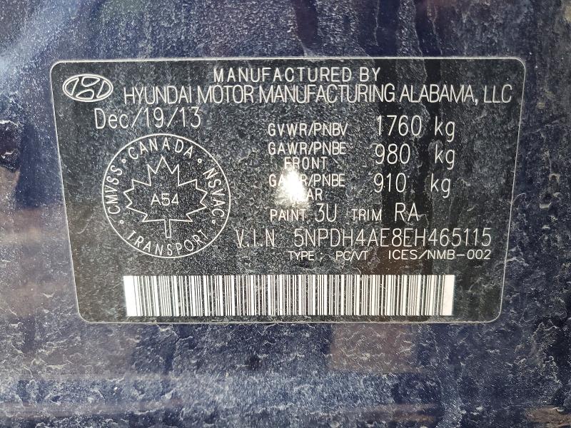 2014 Hyundai Elantra მანქანა იყიდება აუქციონზე, vin: 5NPDH4AE8EH465115, აუქციონის ნომერი: 45611016
