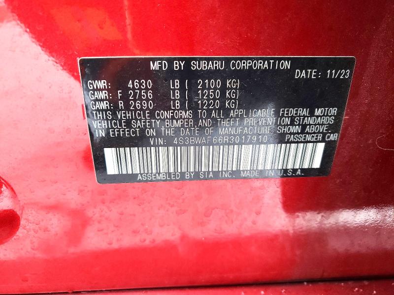 41872326 :رقم المزاد ، 4S3BWAF66R3017910 vin ، 2024 Subaru Legacy مزاد بيع