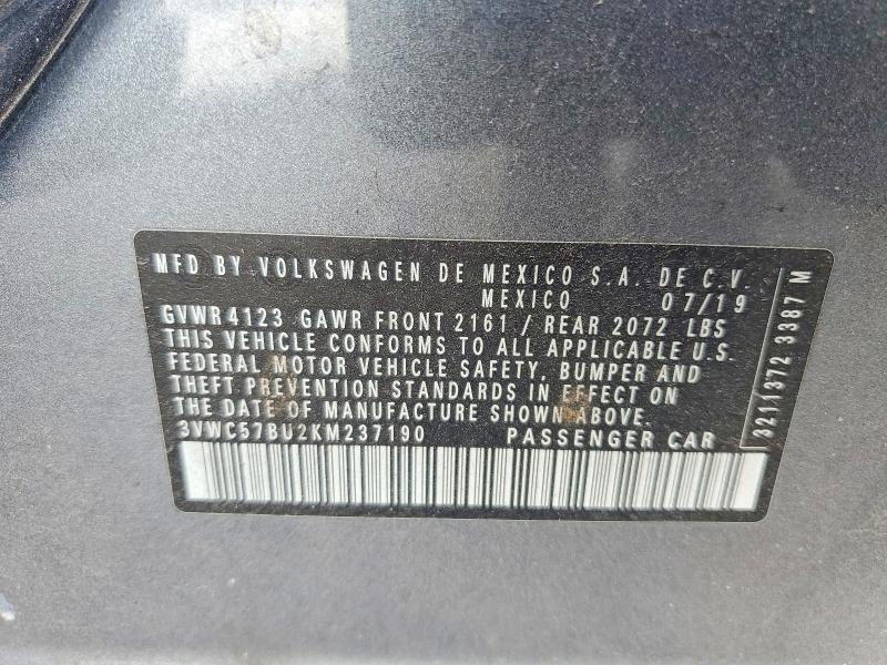 79989245 :رقم المزاد ، 3VWC57BU2KM237190 vin ، 2019 Volkswagen Jetta مزاد بيع