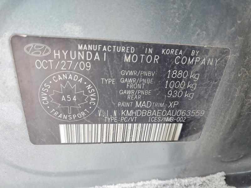 Продажа на аукционе авто 2010 Hyundai Elantra Touring, vin: KMHDB8AE0AU063559, номер лота: 46290606