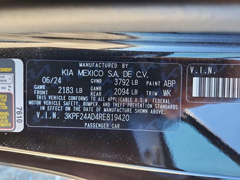 Aukcja sprzedaży 2024 Kia Forte, vin: 3KPF24AD4RE819420, numer aukcji: 46179146