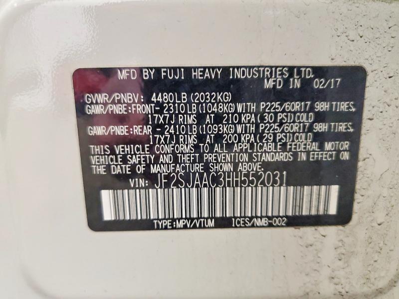Продажа на аукционе авто 2017 Subaru Forester, vin: JF2SJAAC3HH552031, номер лота: 47512906