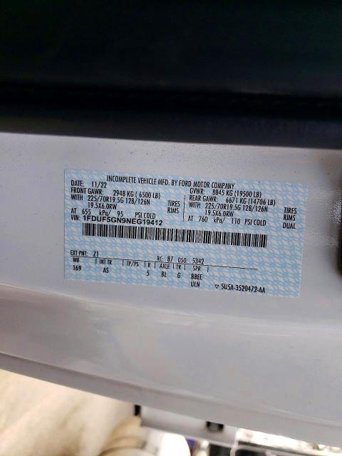 51875246 :رقم المزاد ، 1FDUF5GN9NEG19412 vin ، 2022 Ford F550 مزاد بيع