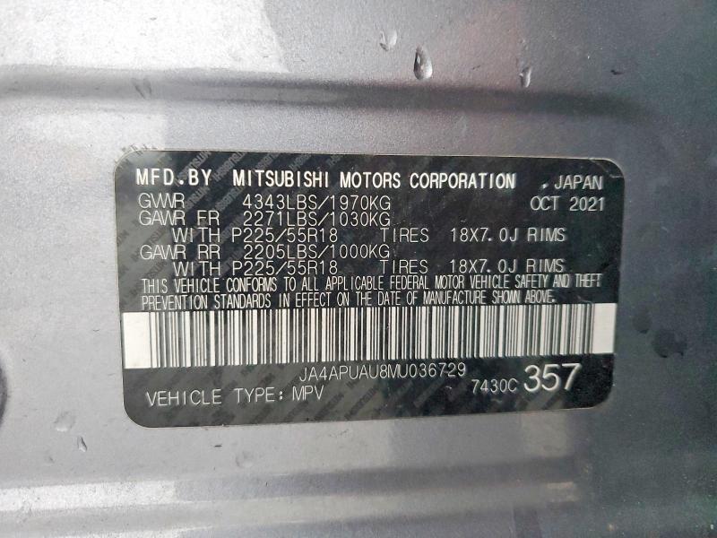 Aukcja sprzedaży 2021 Mitsubishi Outlander Sport, vin: JA4APUAU8MU036729, numer aukcji: 45798586