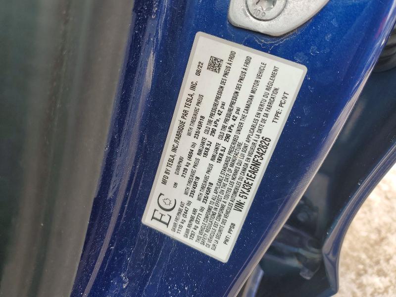 78893225 :رقم المزاد ، 5YJ3E1EA6NF342826 vin ، 2022 Tesla Model 3 مزاد بيع