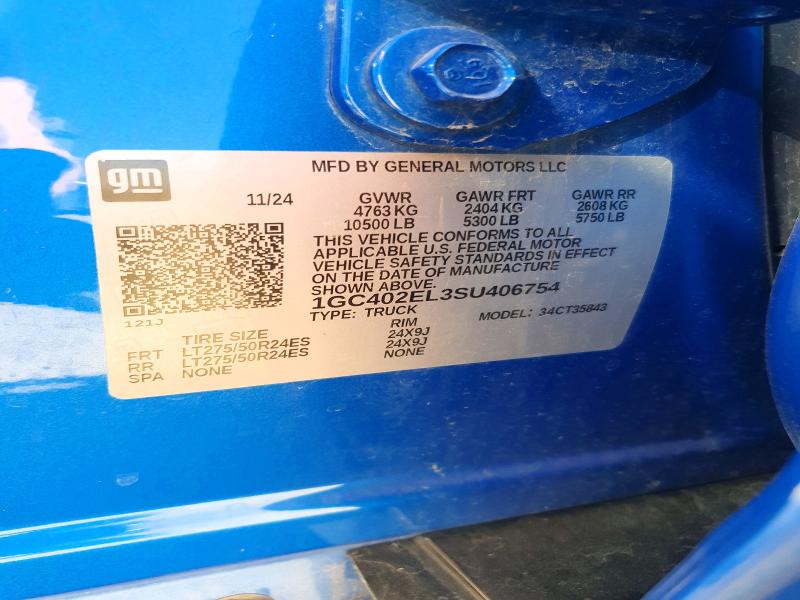Aukcja sprzedaży 2025 Chevrolet Silverado, vin: 1GC402EL3SU406754, numer aukcji: 47643366