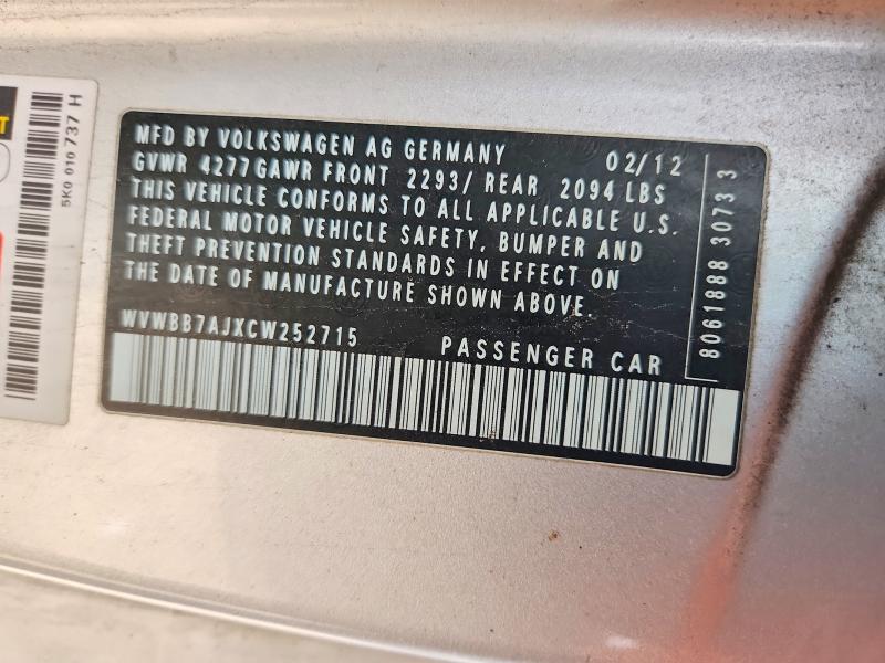 Aukcja sprzedaży 2012 Volkswagen Golf, vin: WVWBB7AJXCW252715, numer aukcji: 46385056