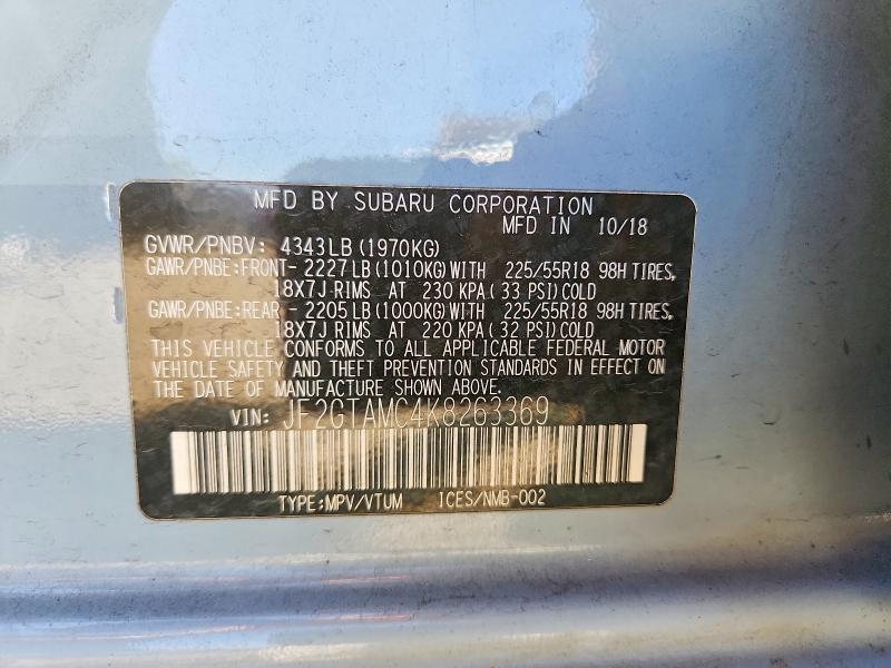 2019 Subaru Crosstrek მანქანა იყიდება აუქციონზე, vin: JF2GTAMC4K8263369, აუქციონის ნომერი: 47128736