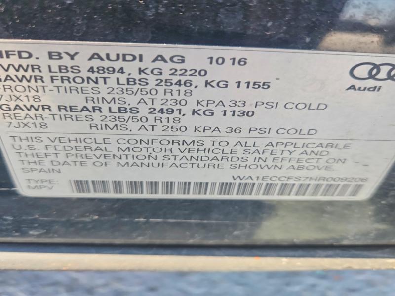 Продаж на аукціоні авто 2017 Audi Q3, vin: WA1ECCFS7HR009206, номер лоту: 47261566