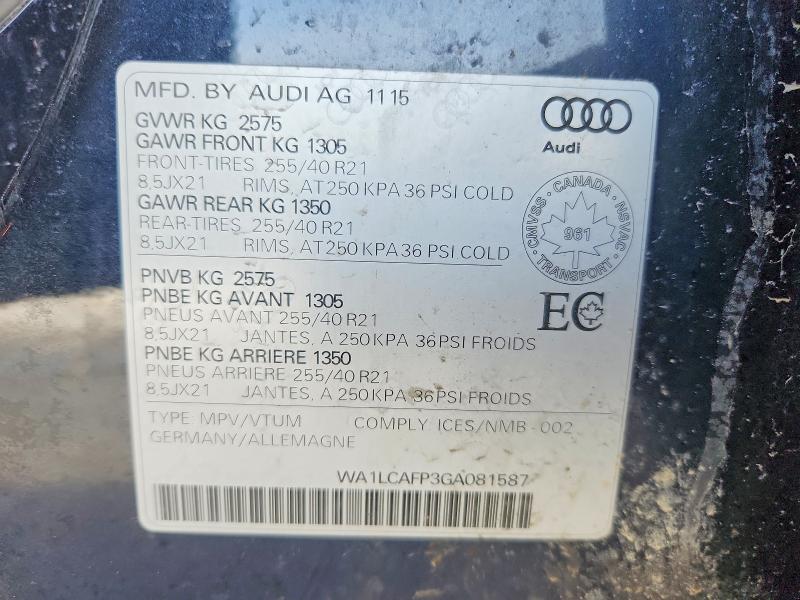 Aukcja sprzedaży 2016 Audi Sq5, vin: WA1LCAFP3GA081587, numer aukcji: 79697885