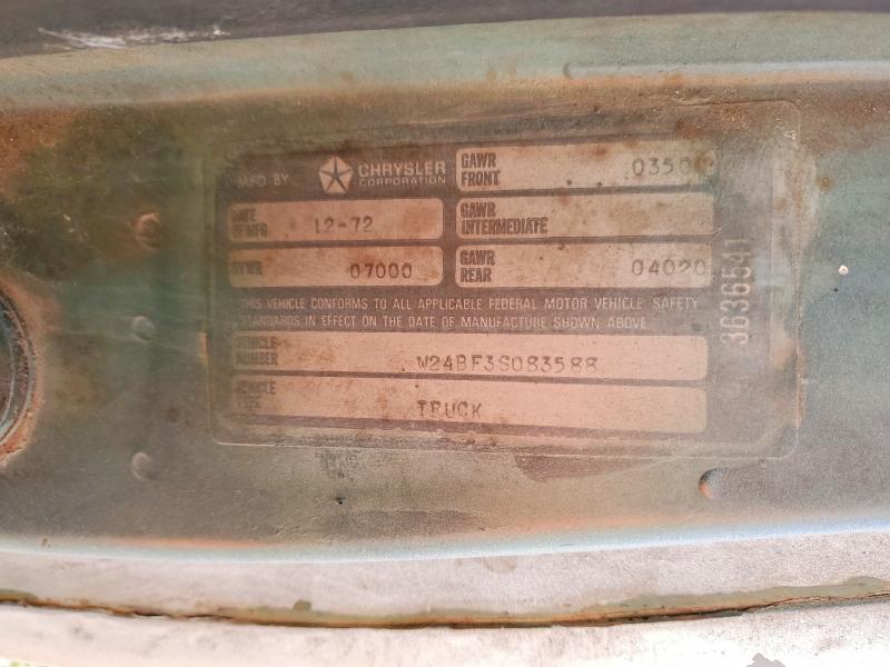 1973 Dodge W200 მანქანა იყიდება აუქციონზე, vin: W24BF3S083588, აუქციონის ნომერი: 47387616