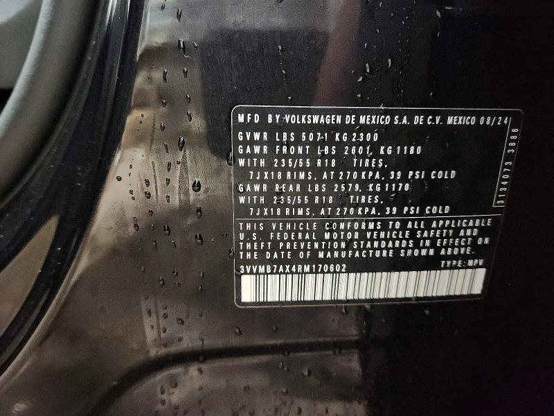 2024 Volkswagen Tiguan მანქანა იყიდება აუქციონზე, vin: 3VVMB7AX4RM170602, აუქციონის ნომერი: 47540136