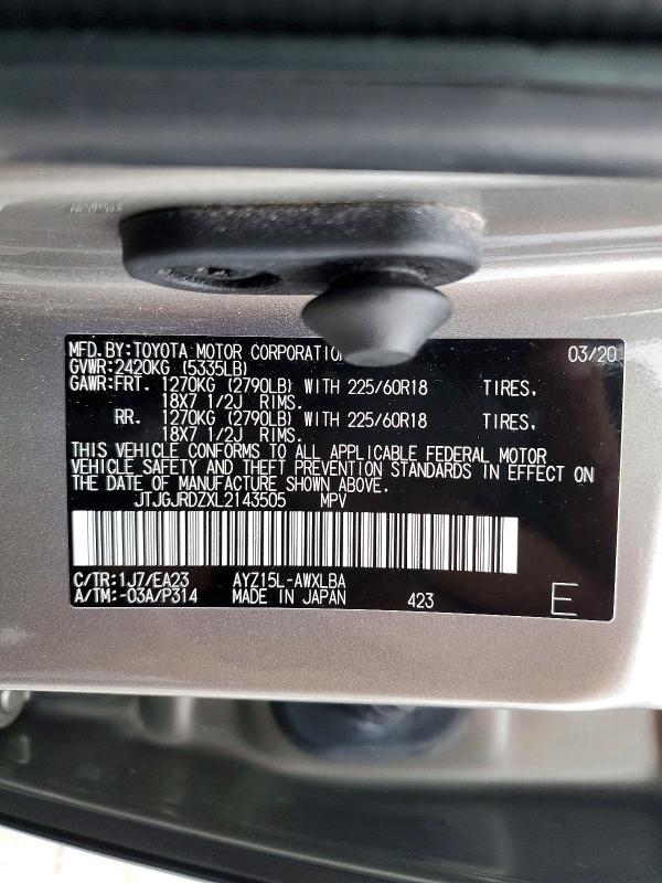 Продажа на аукционе авто 2020 Lexus Nx 300h, vin: JTJGJRDZXL2143505, номер лота: 47219096