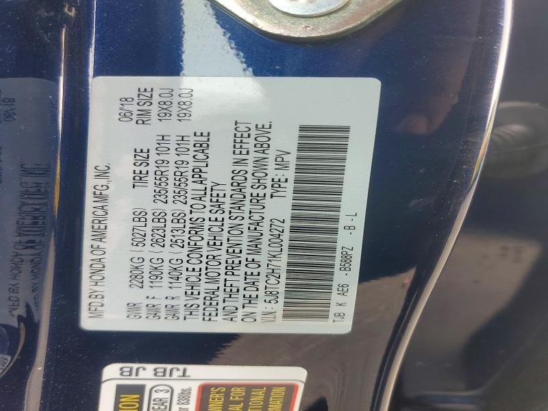 45918256 :رقم المزاد ، 5J8TC2H71KL004272 vin ، 2019 Acura Rdx مزاد بيع