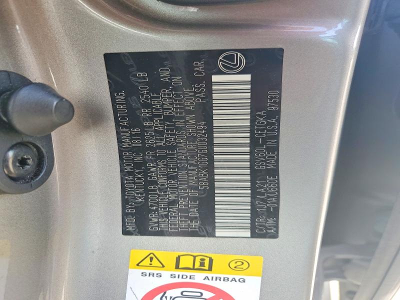 2016 Lexus Es 350 მანქანა იყიდება აუქციონზე, vin: 58ABK1GG7GU032494, აუქციონის ნომერი: 45661626