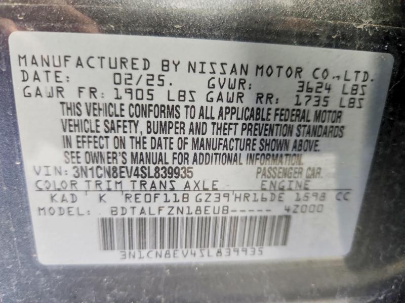 47529606 :رقم المزاد ، 3N1CN8EV4SL839935 vin ، 2025 Nissan Versa مزاد بيع
