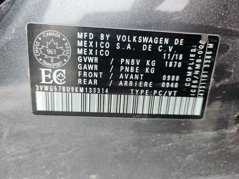 2019 Volkswagen Jetta მანქანა იყიდება აუქციონზე, vin: 3VWG57BU9KM133314, აუქციონის ნომერი: 47033376