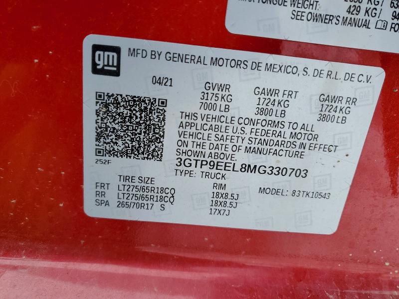 Продаж на аукціоні авто 2021 Gmc Sierra, vin: 3GTP9EEL8MG330703, номер лоту: 45521206
