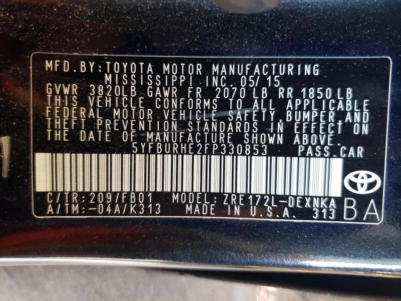Aukcja sprzedaży 2015 Toyota Corolla, vin: 5YFBURHE2FP330853, numer aukcji: 46846276