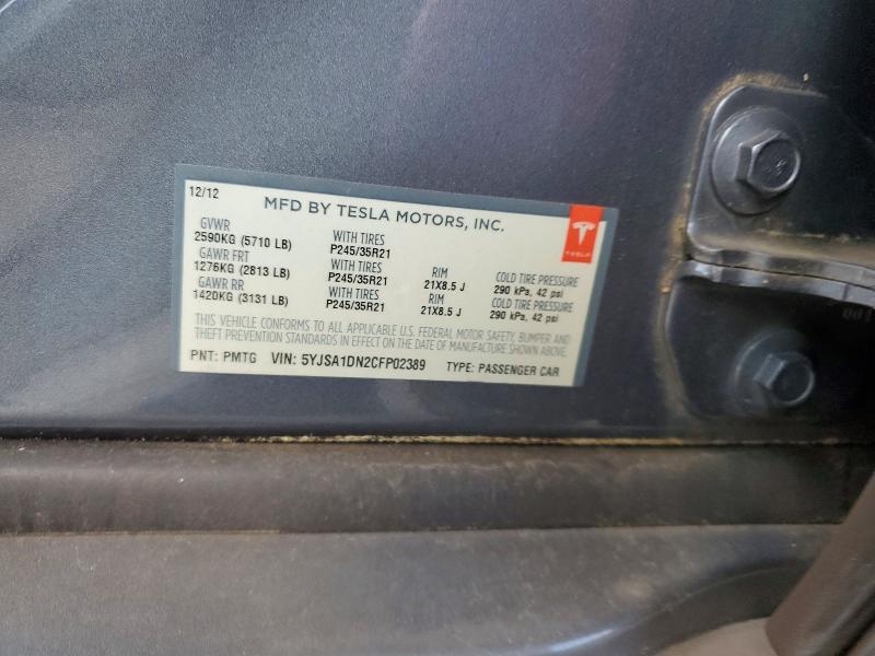 2012 Tesla Model S მანქანა იყიდება აუქციონზე, vin: 5YJSA1DN2CFP02389, აუქციონის ნომერი: 79251445