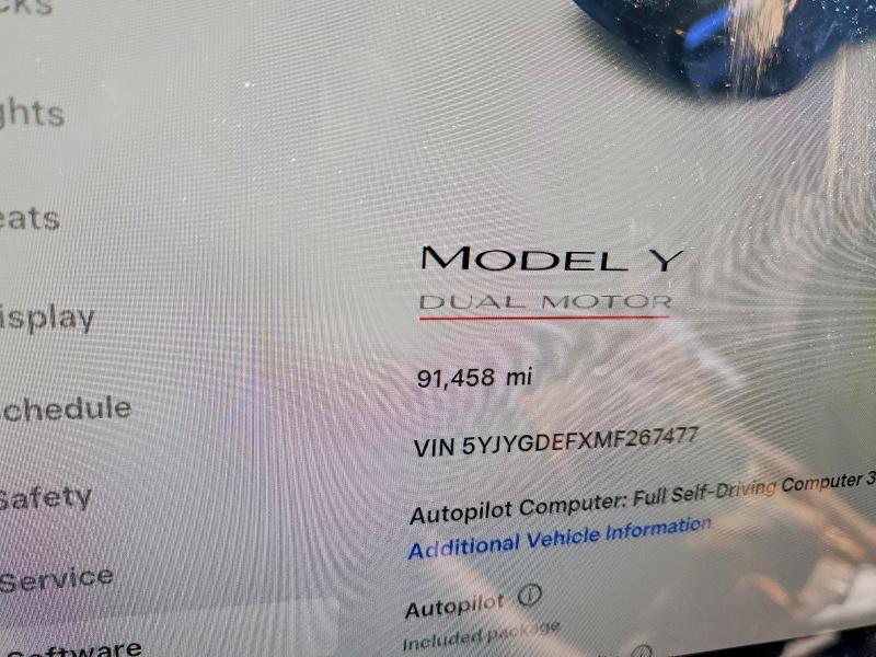 Продажа на аукционе авто 2021 Tesla Model Y, vin: 5YJYGDEFXMF267477, номер лота: 41945416