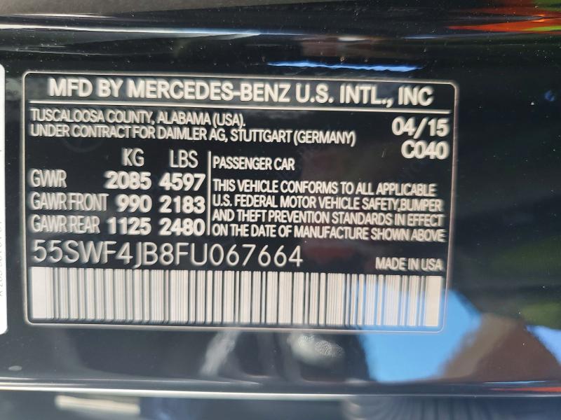 46724926 :رقم المزاد ، 55SWF4JB8FU067664 vin ، 2015 Mercedes-benz C مزاد بيع