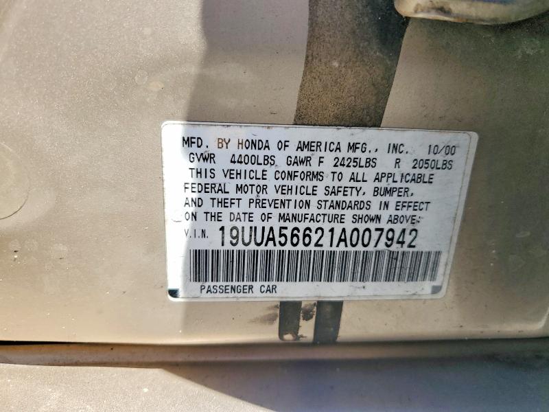 2001 Acura 3.2tl მანქანა იყიდება აუქციონზე, vin: 19UUA56621A007942, აუქციონის ნომერი: 46622936