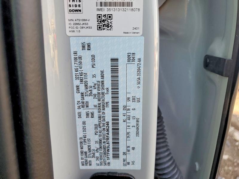 Продажа на аукционе авто 2024 Ford F150, vin: 1FTFW3L87RFA96246, номер лота: 46474716