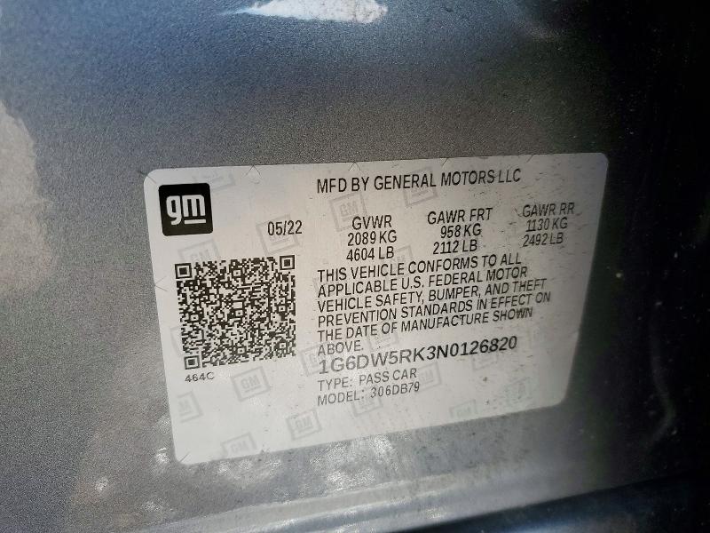 2022 Cadillac Ct5 მანქანა იყიდება აუქციონზე, vin: 1G6DW5RK3N0126820, აუქციონის ნომერი: 47297286