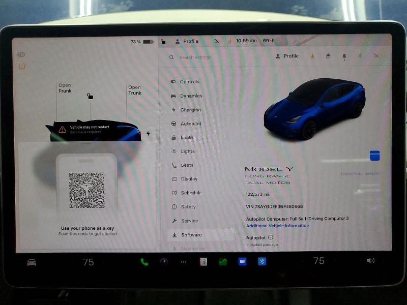 47951536 :رقم المزاد ، 7SAYGDEE3NF480668 vin ، 2022 Tesla Model Y مزاد بيع