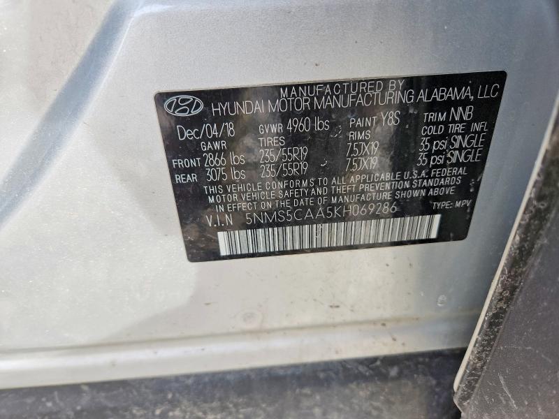 2019 Hyundai Santa Fe მანქანა იყიდება აუქციონზე, vin: 5NMS5CAA5KH069286, აუქციონის ნომერი: 79982405