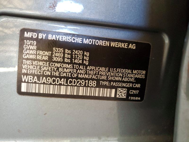 79709395 :رقم المزاد ، WBAJA9C04LCD29188 vin ، 2020 Bmw Motorrad 530e مزاد بيع